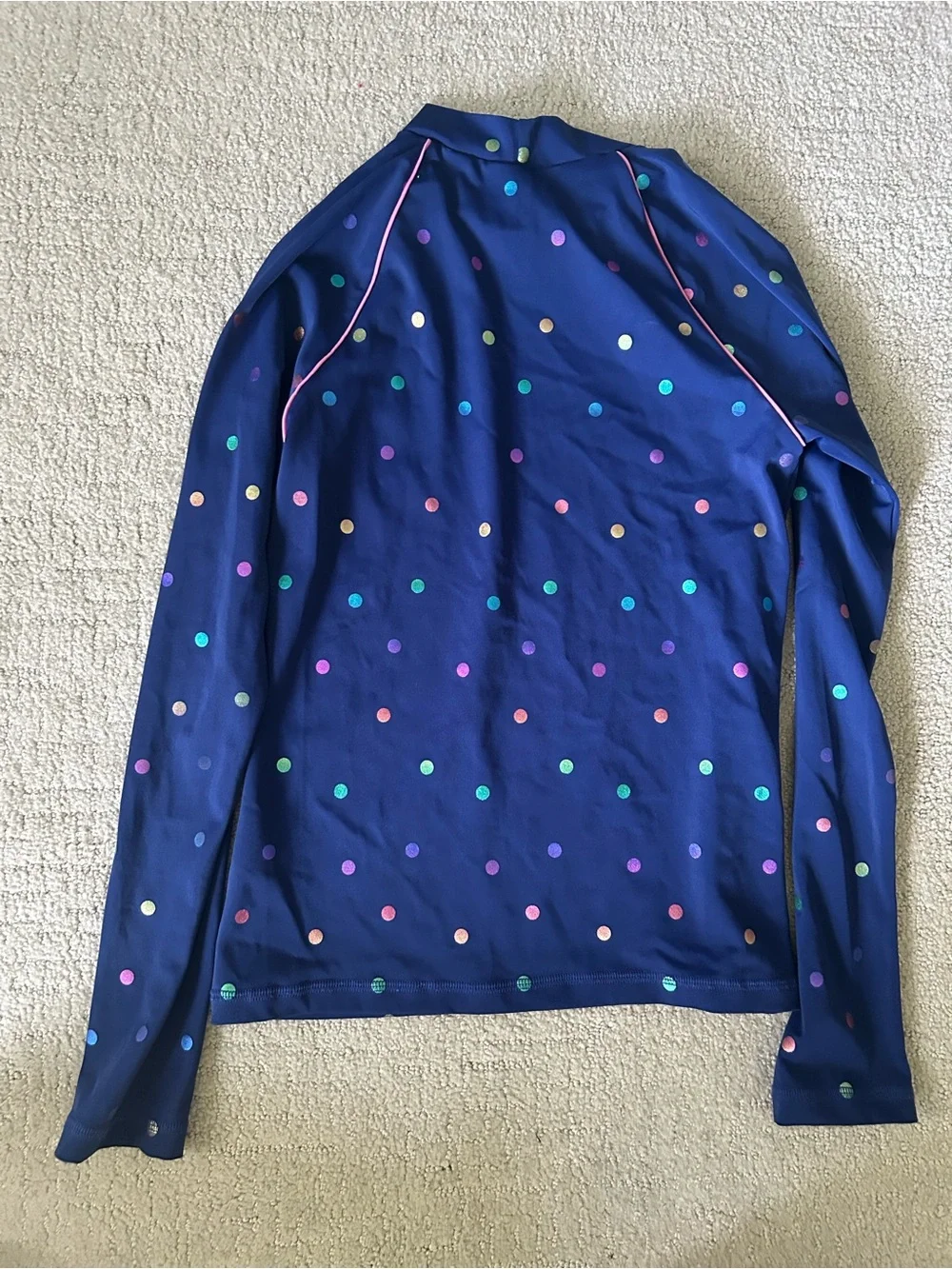 Mini Boden girls long sleeve rashguard swim top size large polka dot